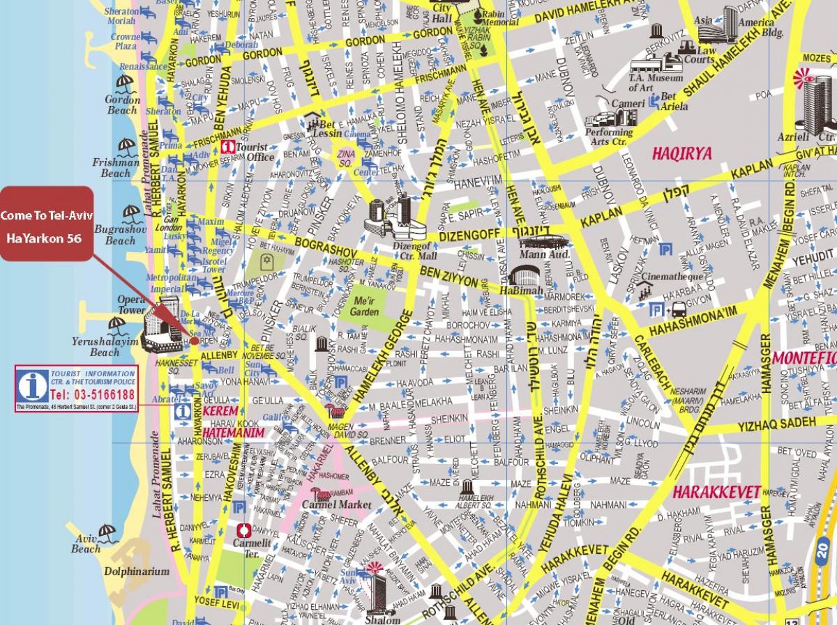 mapa Tel Aviv walking tour